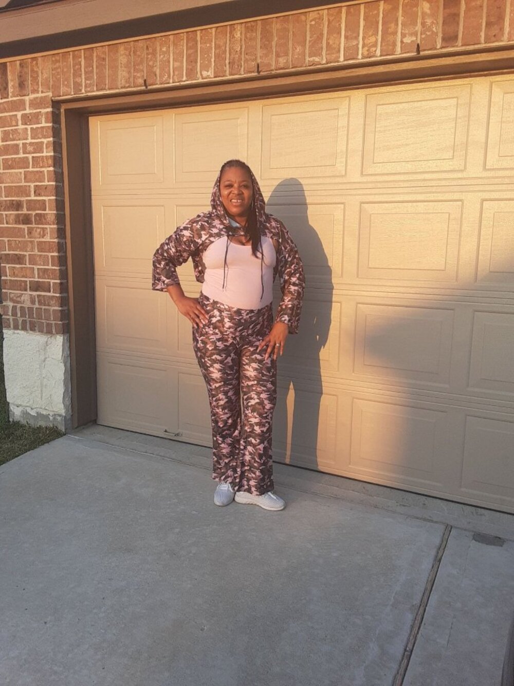 Pink & Brown Camouflage Womens Hooded Top & Flared Pants Set - Picture 3 of 5